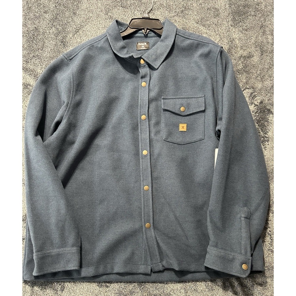 Hurley Shacket Men's XXL Grey Teal Santa Cruz Solid Flannel Long Sleeve (R2)